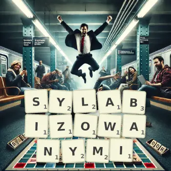 Kreatywna ilustracja do gry w Scrabble ze słowem SYLABIZOWANYMI ułożonym z płytek na planszy.