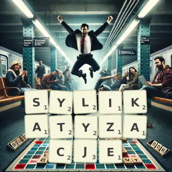 Kreatywna ilustracja do gry w Scrabble ze słowem SYLIKATYZACJE ułożonym z płytek na planszy.