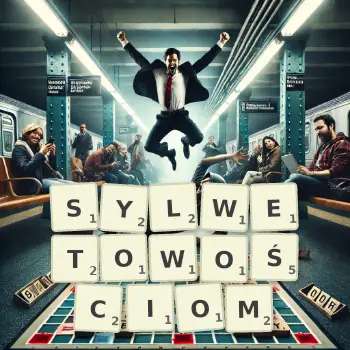 Kreatywna ilustracja do gry w Scrabble ze słowem SYLWETOWOŚCIOM ułożonym z płytek na planszy.
