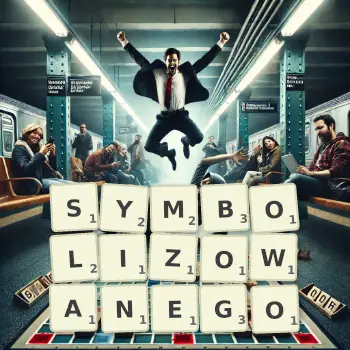 Kreatywna ilustracja do gry w Scrabble ze słowem SYMBOLIZOWANEGO ułożonym z płytek na planszy.