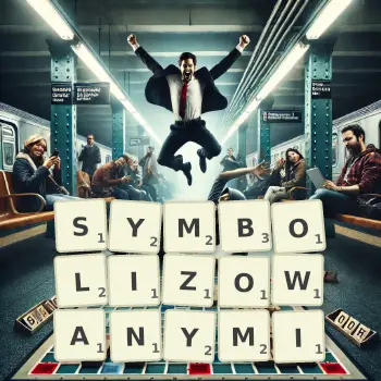 Kreatywna ilustracja do gry w Scrabble ze słowem SYMBOLIZOWANYMI ułożonym z płytek na planszy.