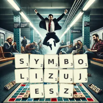 Kreatywna ilustracja do gry w Scrabble ze słowem SYMBOLIZUJESZ ułożonym z płytek na planszy.