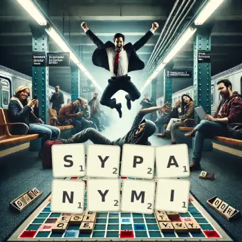 Kreatywna ilustracja do gry w Scrabble ze słowem SYPANYMI ułożonym z płytek na planszy.