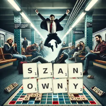 Kreatywna ilustracja do gry w Scrabble ze słowem SZANOWNY ułożonym z płytek na planszy.