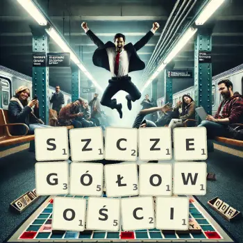 Kreatywna ilustracja do gry w Scrabble ze słowem SZCZEGÓŁOWOŚCI ułożonym z płytek na planszy.