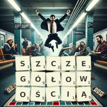 Kreatywna ilustracja do gry w Scrabble ze słowem SZCZEGÓŁOWOŚCIĄ ułożonym z płytek na planszy.