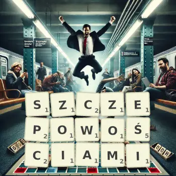 Kreatywna ilustracja do gry w Scrabble ze słowem SZCZEPOWOŚCIAMI ułożonym z płytek na planszy.