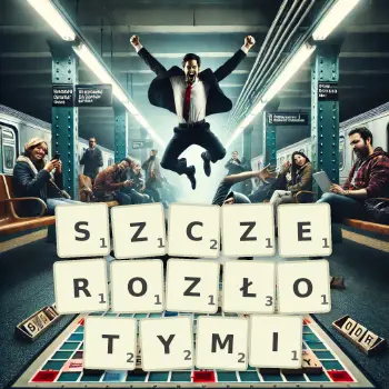 Kreatywna ilustracja do gry w Scrabble ze słowem SZCZEROZŁOTYMI ułożonym z płytek na planszy.