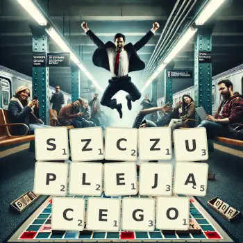 Kreatywna ilustracja do gry w Scrabble ze słowem SZCZUPLEJĄCEGO ułożonym z płytek na planszy.