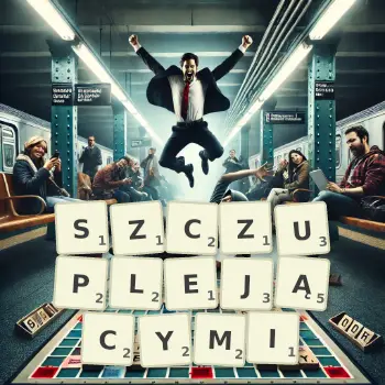 Kreatywna ilustracja do gry w Scrabble ze słowem SZCZUPLEJĄCYMI ułożonym z płytek na planszy.