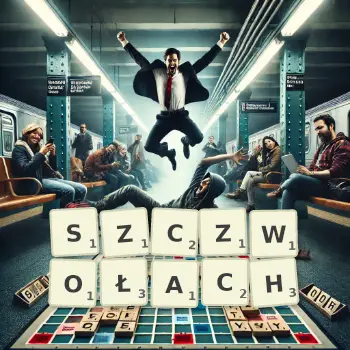 Kreatywna ilustracja do gry w Scrabble ze słowem SZCZWOŁACH ułożonym z płytek na planszy.