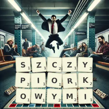 Kreatywna ilustracja do gry w Scrabble ze słowem SZCZYPIORKOWYMI ułożonym z płytek na planszy.