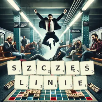 Kreatywna ilustracja do gry w Scrabble ze słowem SZCZĘŚLINIE ułożonym z płytek na planszy.