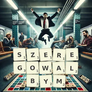 Kreatywna ilustracja do gry w Scrabble ze słowem SZEREGOWALBYM ułożonym z płytek na planszy.