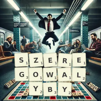 Kreatywna ilustracja do gry w Scrabble ze słowem SZEREGOWALYBY ułożonym z płytek na planszy.