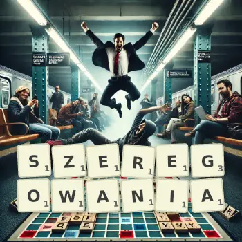 Kreatywna ilustracja do gry w Scrabble ze słowem SZEREGOWANIA ułożonym z płytek na planszy.