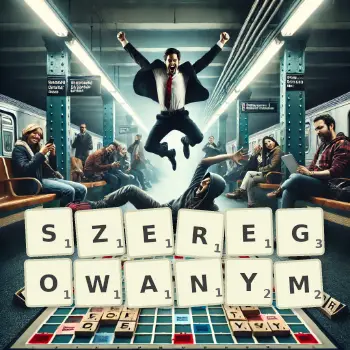 Kreatywna ilustracja do gry w Scrabble ze słowem SZEREGOWANYM ułożonym z płytek na planszy.