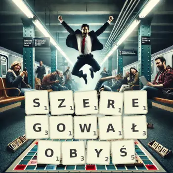 Kreatywna ilustracja do gry w Scrabble ze słowem SZEREGOWAŁOBYŚ ułożonym z płytek na planszy.