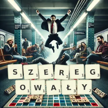 Kreatywna ilustracja do gry w Scrabble ze słowem SZEREGOWAŁY ułożonym z płytek na planszy.