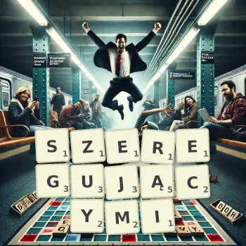 Kreatywna ilustracja do gry w Scrabble ze słowem SZEREGUJĄCYMI ułożonym z płytek na planszy.