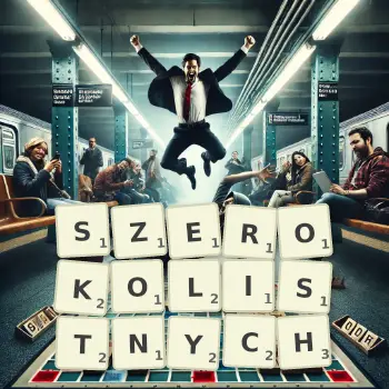 Kreatywna ilustracja do gry w Scrabble ze słowem SZEROKOLISTNYCH ułożonym z płytek na planszy.