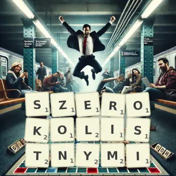 Kreatywna ilustracja do gry w Scrabble ze słowem SZEROKOLISTNYMI ułożonym z płytek na planszy.