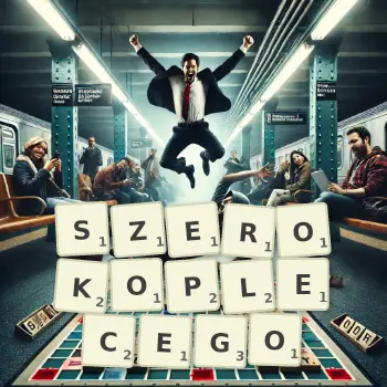 Kreatywna ilustracja do gry w Scrabble ze słowem SZEROKOPLECEGO ułożonym z płytek na planszy.