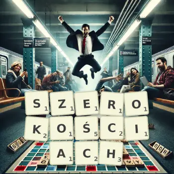 Kreatywna ilustracja do gry w Scrabble ze słowem SZEROKOŚCIACH ułożonym z płytek na planszy.