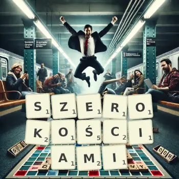 Kreatywna ilustracja do gry w Scrabble ze słowem SZEROKOŚCIAMI ułożonym z płytek na planszy.