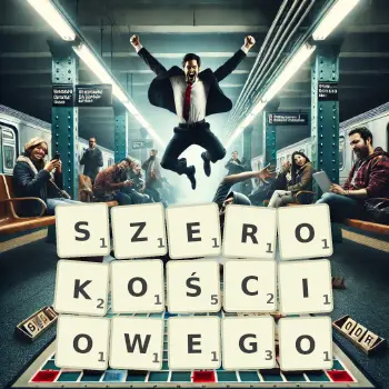 Kreatywna ilustracja do gry w Scrabble ze słowem SZEROKOŚCIOWEGO ułożonym z płytek na planszy.