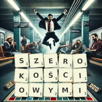 Kreatywna ilustracja do gry w Scrabble ze słowem SZEROKOŚCIOWYMI ułożonym z płytek na planszy.