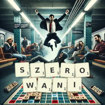 Kreatywna ilustracja do gry w Scrabble ze słowem SZEROWANI ułożonym z płytek na planszy.