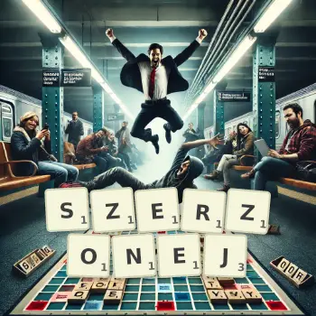 Kreatywna ilustracja do gry w Scrabble ze słowem SZERZONEJ ułożonym z płytek na planszy.