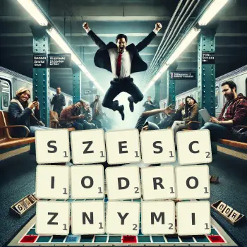 Kreatywna ilustracja do gry w Scrabble ze słowem SZESCIODROZNYMI ułożonym z płytek na planszy.