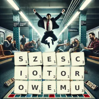 Kreatywna ilustracja do gry w Scrabble ze słowem SZESCIOTOROWEMU ułożonym z płytek na planszy.