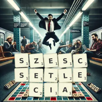 Kreatywna ilustracja do gry w Scrabble ze słowem SZESCSETLECIA ułożonym z płytek na planszy.