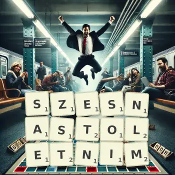 Kreatywna ilustracja do gry w Scrabble ze słowem SZESNASTOLETNIM ułożonym z płytek na planszy.