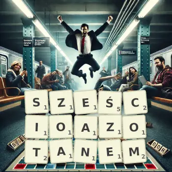 Kreatywna ilustracja do gry w Scrabble ze słowem SZEŚCIOAZOTANEM ułożonym z płytek na planszy.