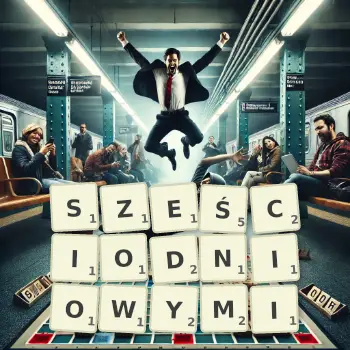 Kreatywna ilustracja do gry w Scrabble ze słowem SZEŚCIODNIOWYMI ułożonym z płytek na planszy.
