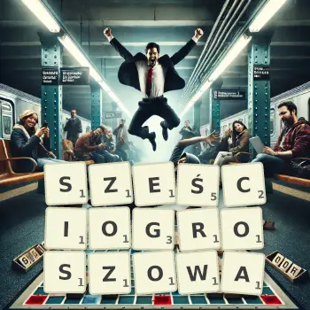Kreatywna ilustracja do gry w Scrabble ze słowem SZEŚCIOGROSZOWA ułożonym z płytek na planszy.