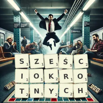 Kreatywna ilustracja do gry w Scrabble ze słowem SZEŚCIOKROTNYCH ułożonym z płytek na planszy.