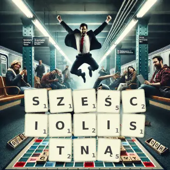 Kreatywna ilustracja do gry w Scrabble ze słowem SZEŚCIOLISTNĄ ułożonym z płytek na planszy.