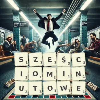 Kreatywna ilustracja do gry w Scrabble ze słowem SZEŚCIOMINUTOWE ułożonym z płytek na planszy.