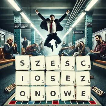 Kreatywna ilustracja do gry w Scrabble ze słowem SZEŚCIOSEZONOWE ułożonym z płytek na planszy.