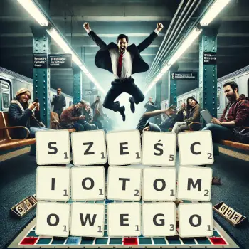 Kreatywna ilustracja do gry w Scrabble ze słowem SZEŚCIOTOMOWEGO ułożonym z płytek na planszy.