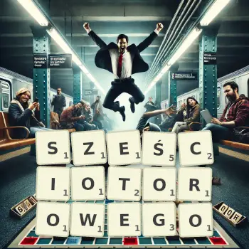 Kreatywna ilustracja do gry w Scrabble ze słowem SZEŚCIOTOROWEGO ułożonym z płytek na planszy.