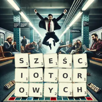 Kreatywna ilustracja do gry w Scrabble ze słowem SZEŚCIOTOROWYCH ułożonym z płytek na planszy.