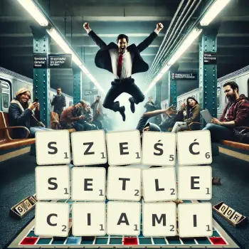 Kreatywna ilustracja do gry w Scrabble ze słowem SZEŚĆSETLECIAMI ułożonym z płytek na planszy.