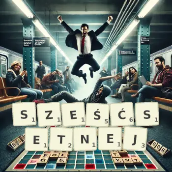 Kreatywna ilustracja do gry w Scrabble ze słowem SZEŚĆSETNEJ ułożonym z płytek na planszy.