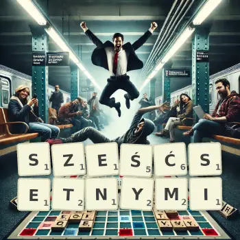 Kreatywna ilustracja do gry w Scrabble ze słowem SZEŚĆSETNYMI ułożonym z płytek na planszy.